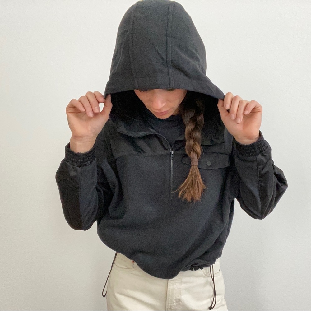 Athleta Black Zion Microfleece Half Zip Hoodie